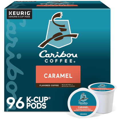 Caribou Coffee Caramel Flavored Coffee, Single Serve Keurig K-Cup Pods, Medium Roast Coffee, 96-Count Box (Pack of 4)