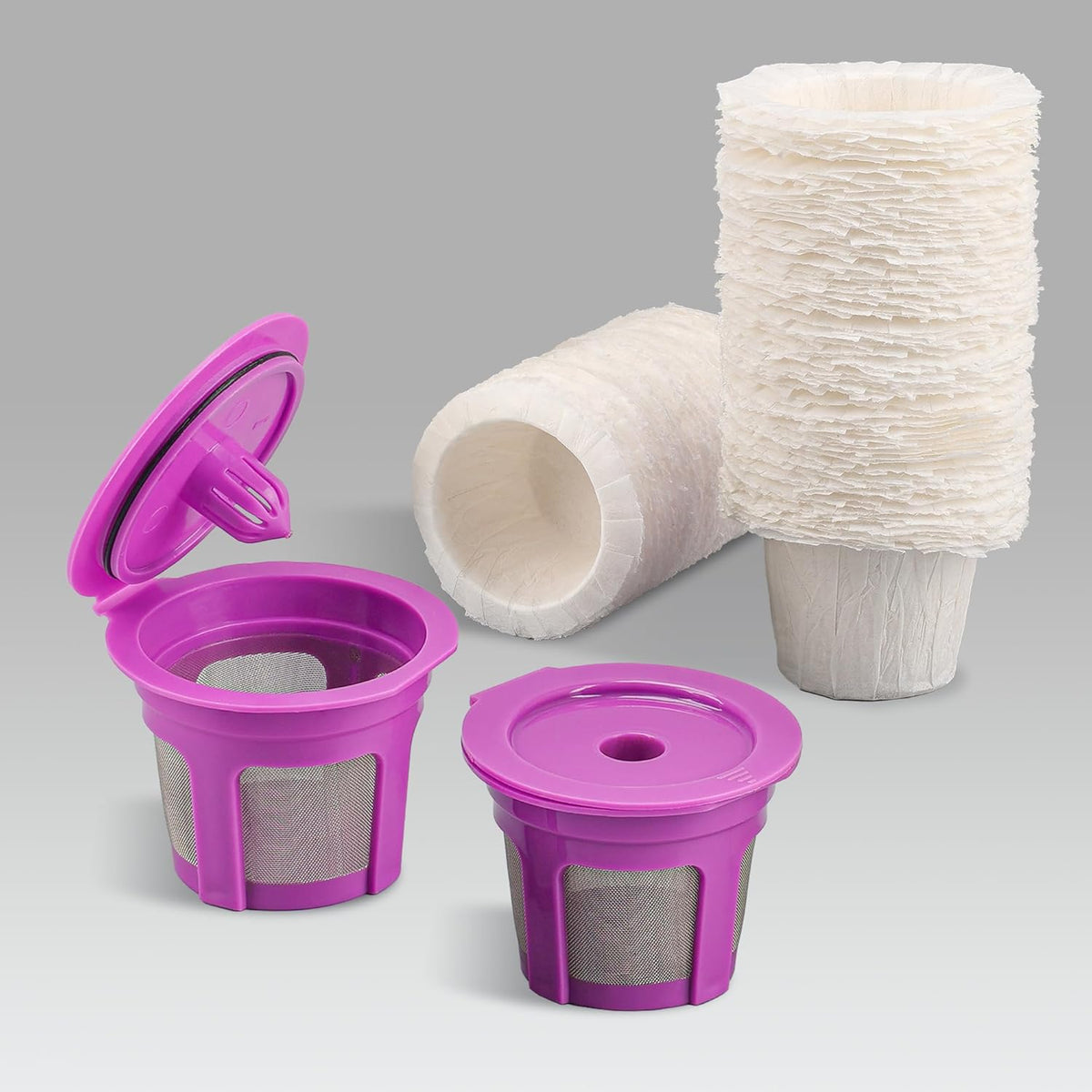 2 Pack Reusable K Cups with 200 Count Disposable Coffee Coffee Paper Filter Compatible with Keurig Single Serve 1.0 and 2.0 Coffee Makers