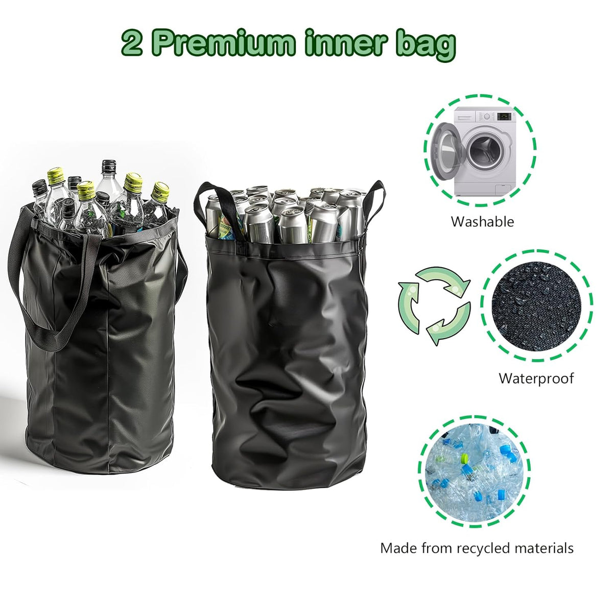 Recycling Bin for Kitchen Indoor Home, Large 26 Gallon 100L Recycle Bin with Lid Removeable Reusable Inner Bag Bottle Can Glass Waste Plastice Stickers,Black