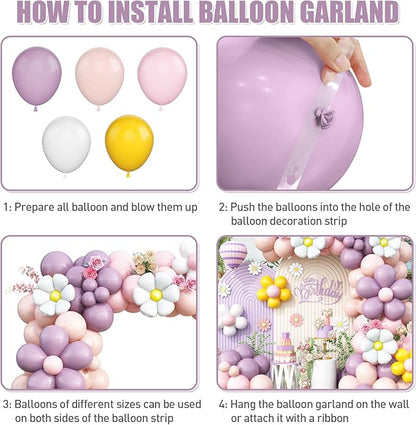 Daisy Balloon Garland Arch Kit,Retro Purple Yellow Pink Hippie Boho Balloons Garland Daisy Flower Balloons For Birthday Baby Shower Bridal Wedding Groovy Daisy Party Decorations