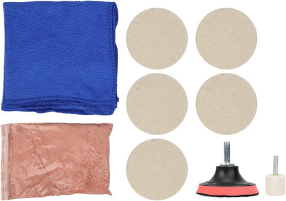 Cerium Oxide Glass Scratch Remover, Windshield Scratch Remover, 100g Cerium Oxide Powder Polishing Kit Wheels Set Polish Pads, Glass Polishing Kit