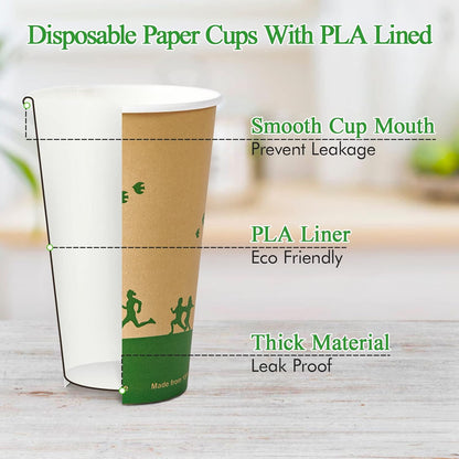 ECOLipak 210 Count 16 oz Paper Cups, 100% Compostable Paper Coffee Cups with PLA Lined, Disposable Biodegradable Hot Paper Cups for Party, Picnic
