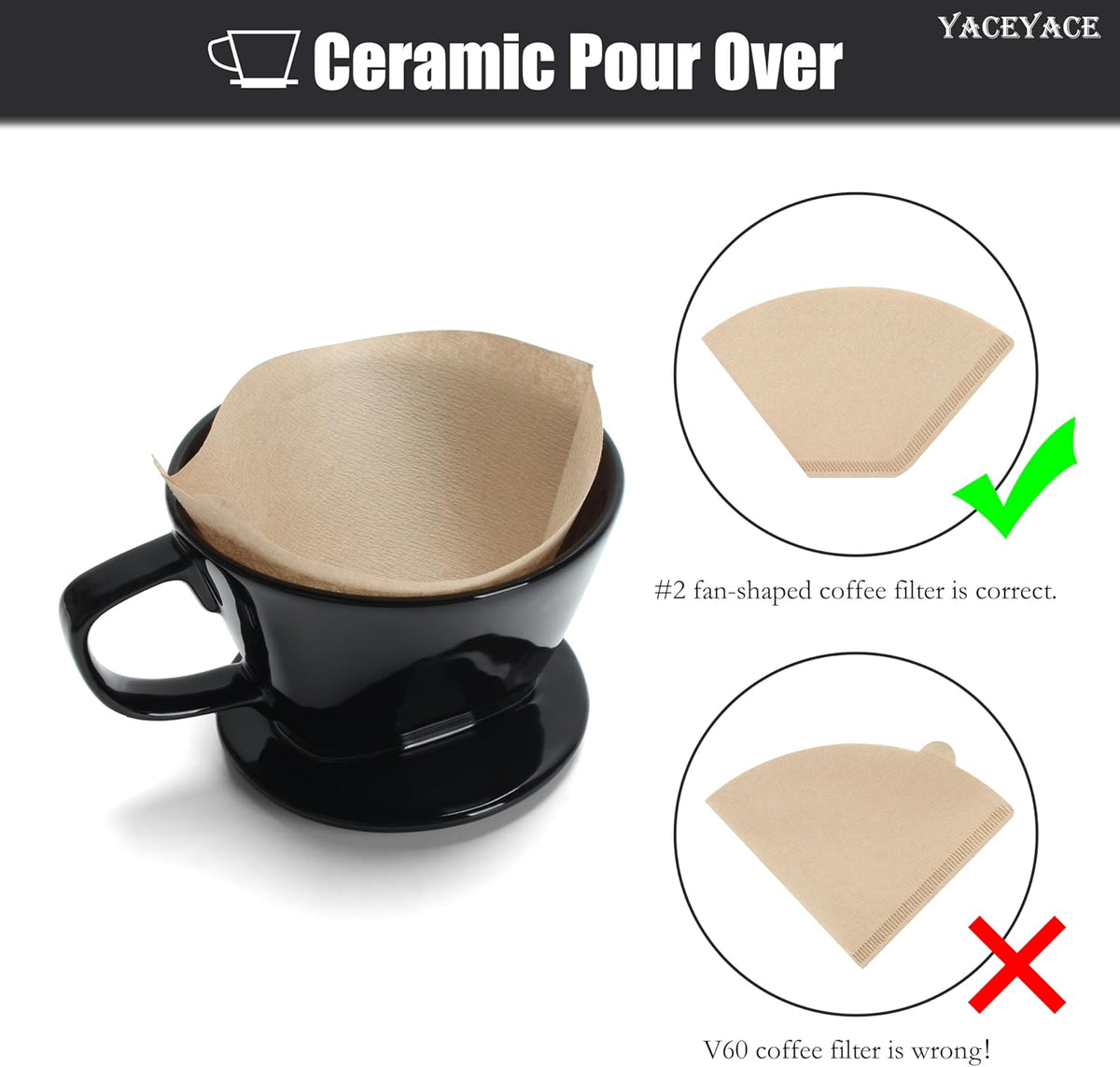 Ceramic Pour Over, Black Ceramic Pour Over Coffee Dripper, 3 Holes, Single Small Coffee Dripper for Office, Home, Travel, Camping