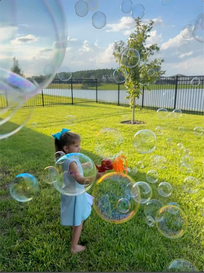 Dinosaur Bubble Blower - Blows Extra Large Bubbles for Kids, Includes Bubble Solution, and Tray - Red