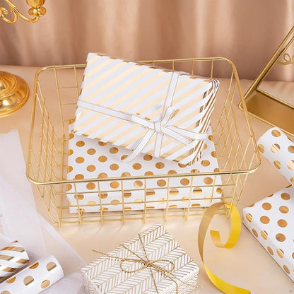 WRAPAHOLIC Gold Birthday Wrapping Paper Roll - Mini Roll - 3 Rolls - 17 Inch x 120 Inch Per roll - Gold Design for Birthday, Baby Shower, Wedding, Party, Holiday