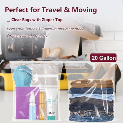 Extra Large Plastic Bags With Zipper Top, 24x32in,3-Mil Thick,5 Pack,Storage Bags for Clothes,Travel, Moving, Reusable,Heavy-Duty,BPA-Free, Clear Plastic