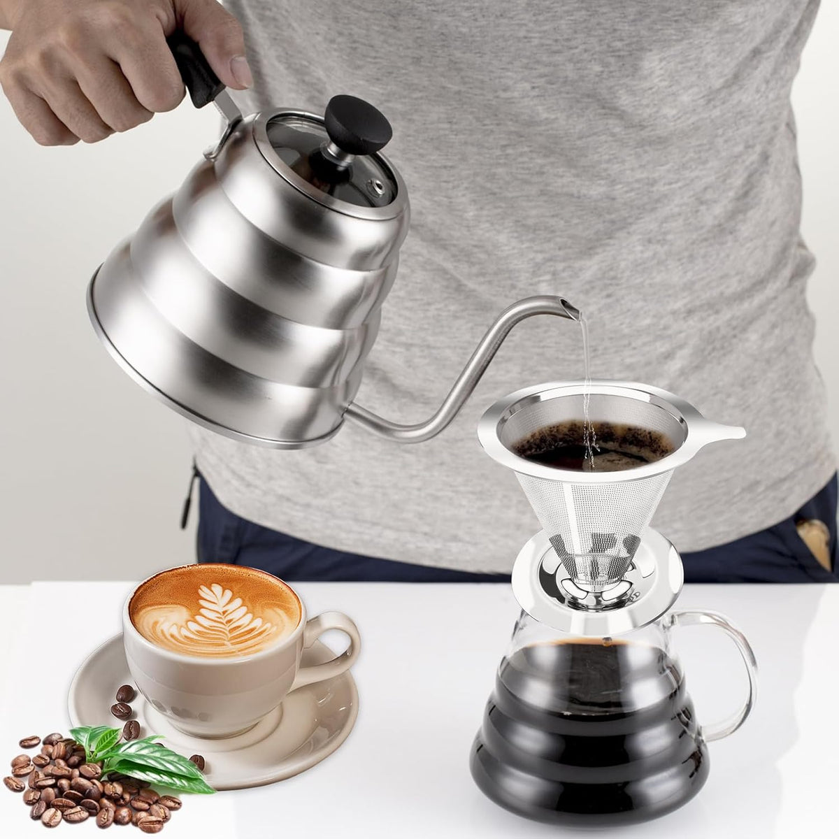 Pour Over Coffee Dripper, Slow Drip Paperless Coffee Filter, Pour Over Coffee Maker for 1-2Cups Brew