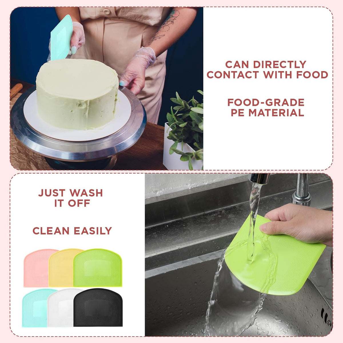 24 Pcs Plastic Dough Scraper Set Multipurpose Bench Cake Cutter Flexible Scraper Spatula for Cake Bread Pizza Food Pastry Icing Kitchen Baking Tool
