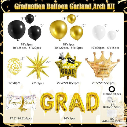 Graduation Balloon Arch Garland Kit Black Gold White Graduation Decorations 2026 for College High School Class of 2026 Grad Party Prom Decor