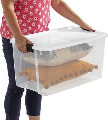 Sterilite 16-Pack Ultra Latching Box, Storage Bins with Lids, Clear Plastic, 70 Quart - Heavy-Duty Organizing Containers for Closet, Bathroom, and Office