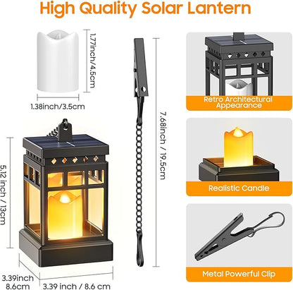 KOOPER Solar Lanterns Outdoor Waterproof, 2 Modes Hanging Solar Lantern with LED Realistic Flickering Flameless Candle, Candles Lanterns Lights Decorative for Outside Hanging Patio Yard Table Tree