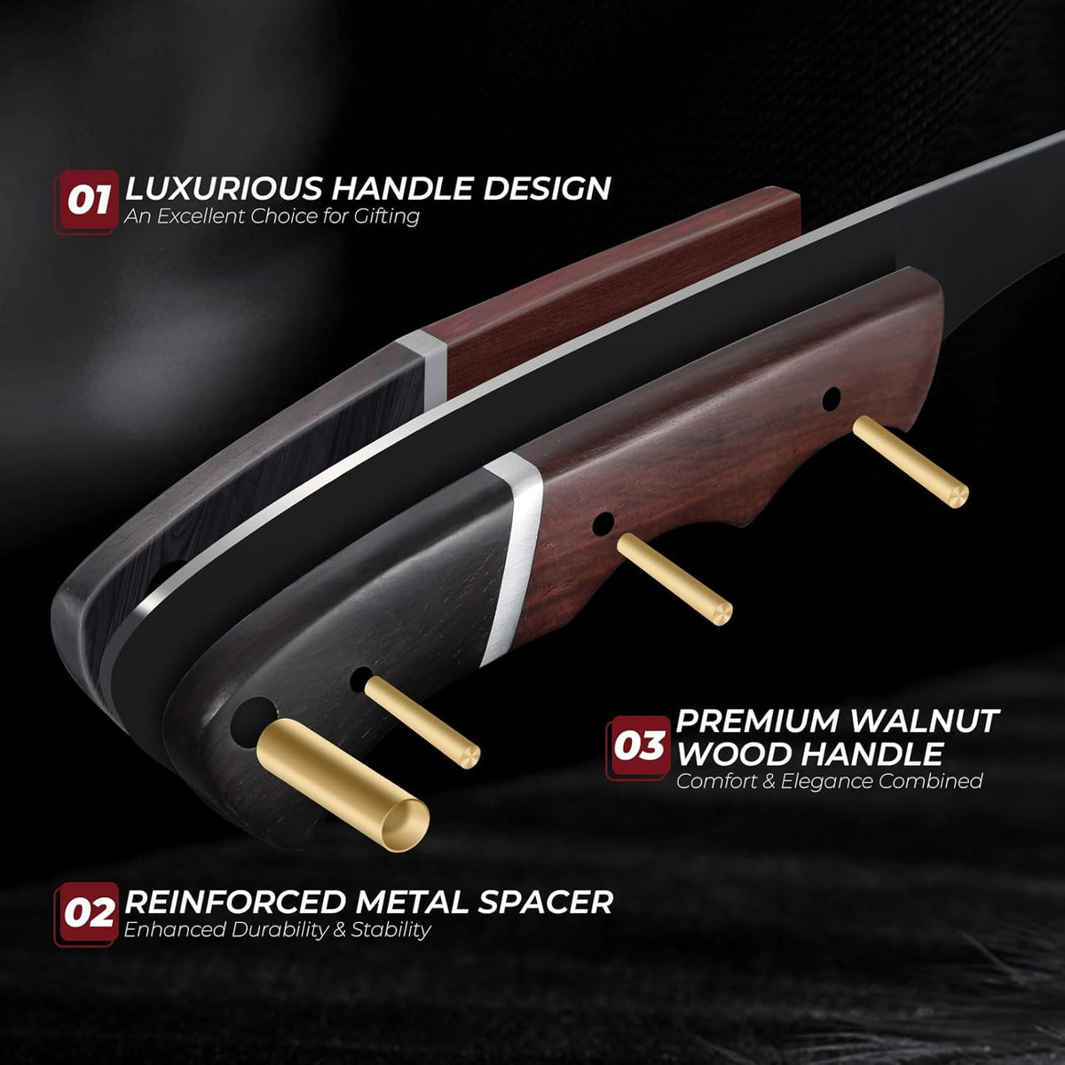 Boning Knife 7 inch - Brisket Trimming Knives for Meat Cutting, Black Butcher Slicing Knives with Full Tang Handle