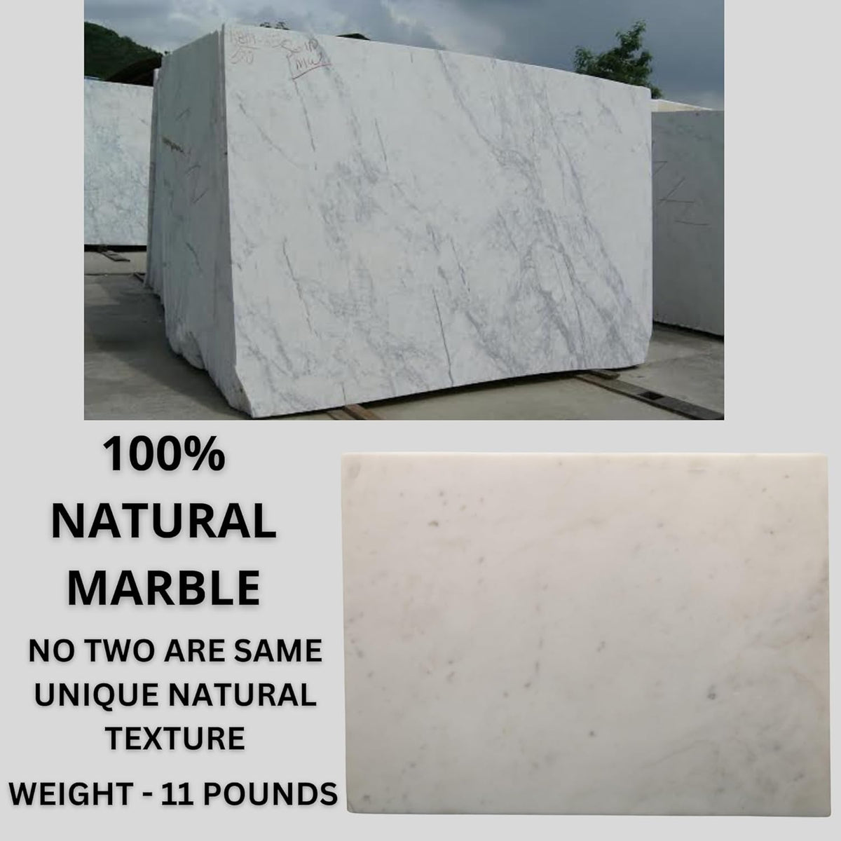 Marble Cheese and Pastry Board 16 x 12 Inch – Natural Carrara White Marble Cutting Board and Serving Tray for Dough, Bread, Pizza, Charcuterie