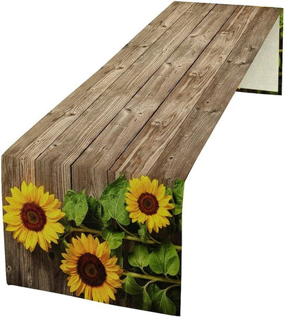 Sunflower Floral Table Runner, Country Farmhouse Vintage Spring Flower Rustic Wooden Plank Kitchen Dining Table Decoration for Indoor Outdoor Home Party Decor, 13x120inch