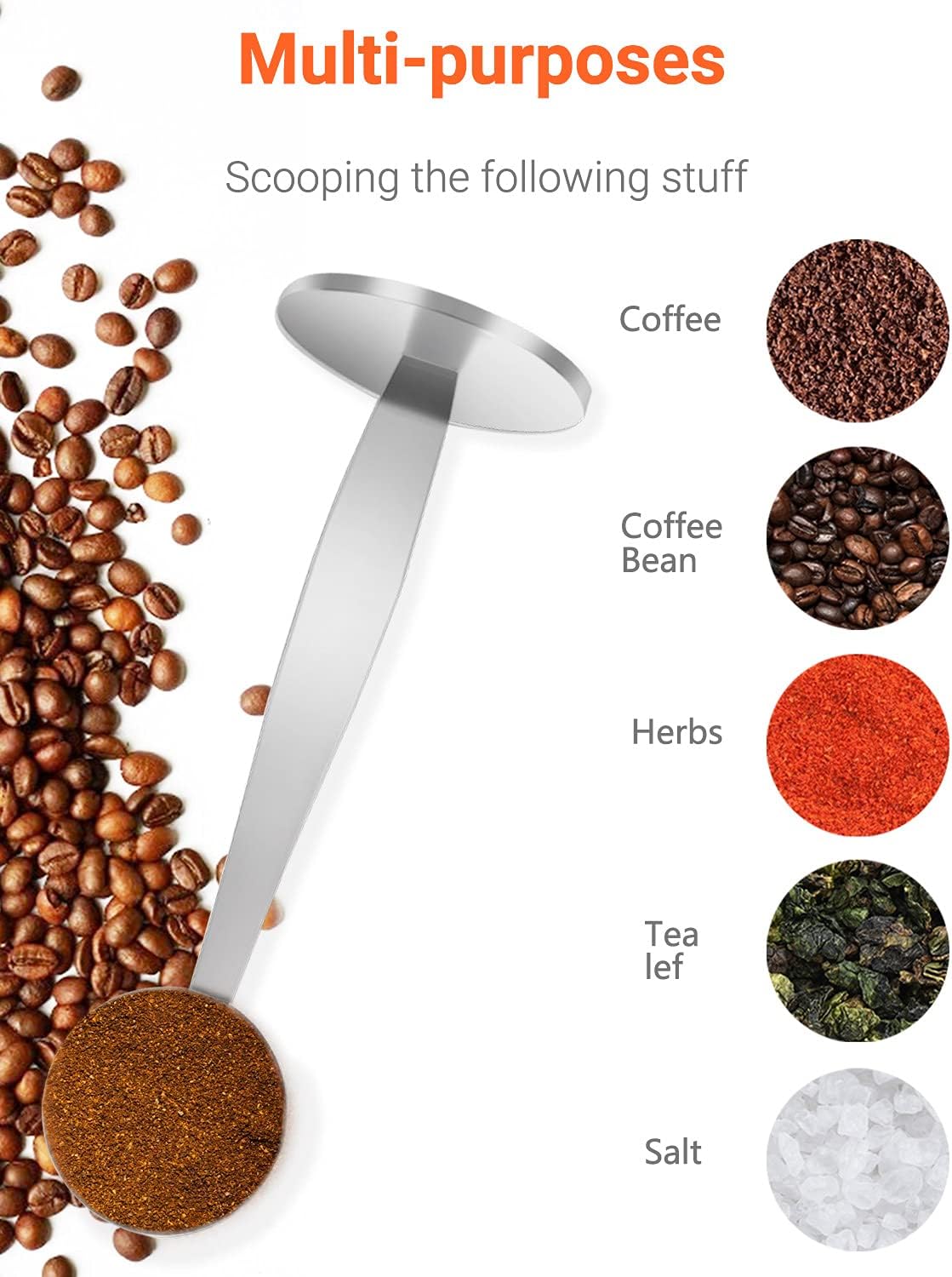 Two-in-One Stainless Steel Coffee Scoop Tamping Dual-Purpose Coffee Spoon Powder Hammer Tamper Multi Function Spoon Holder Coffee Tools for Measuring