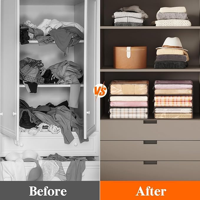 Lifewit 14L Clear Sheet Storage Bags with Zipper 6 Pack, Plastic Sweater Storage Bins for Clothing, Vinyl Foldable Clothes Containers Organizers for Closet, Blankets, Bedding 15.7 x 13.8 x 3.9 Inch