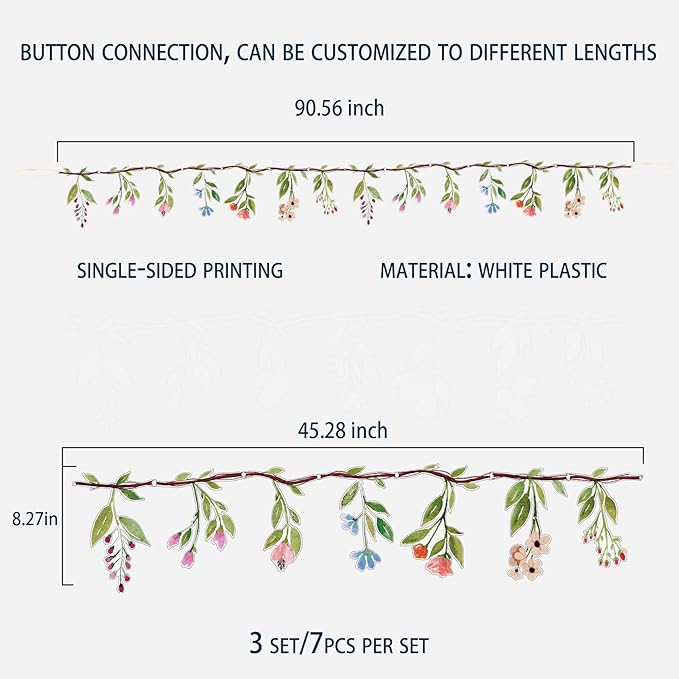 3set Flower Plastic Banner Wildflower Garland for Party Supplies Home Decorations