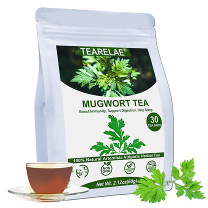 Tearelae - Mugwort Tea - 2g x 30 Count - 100% Pure Natural Dried Herbs - Premium Mugwort Herb Dried - Non-GMO - Sulfur-free