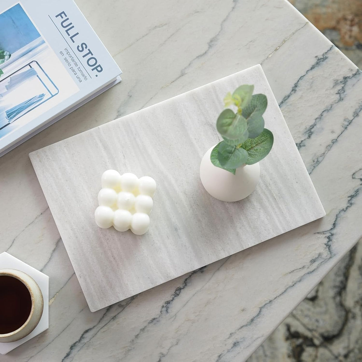 Koville Natural Marble Cutting Board for Kitchen Countertop, 12" x 8" Pastry Bread Macaron Display Board, Real Stone Slab Marble Cheese Boards