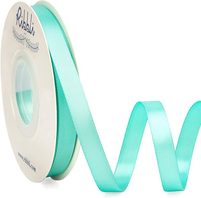 Ribbli Double Faced Aqua Blue Satin Ribbon,3/8” x Continuous 25 Yards,Use for Bows Bouquet,Gift Wrapping,Floral Arrangement
