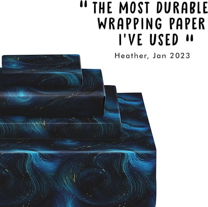 CENTRAL 23 Blue And Black Wrapping Paper - 6 Sheets Of Gift Wrap With Tags - Stormy Sky And Waves - Gift Wrapping Paper For Men Women Kids - Comes With Stickers