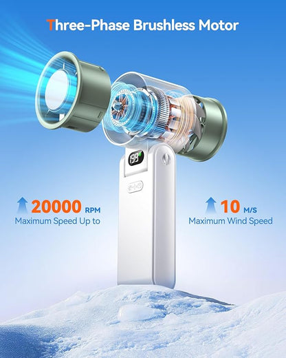Portable Handheld Turbo Fan with Ice Cooler, 199 Speed Personal Fan,5500mAh Rechargeable,20H Cooling Time,20000 RPM Powerful Silent Motor, Summer Essential for Travel/Outdoor/Office, White