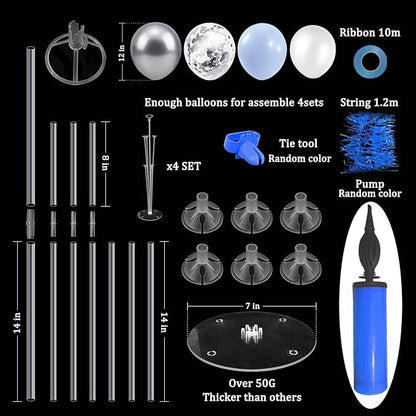 ZJDHPTY 4 Sets Balloon Stand,Light Blue Silver White Balloon Centerpieces for Birthday Baby Shower Bridal Shower Wedding Engagement Anniversary Party Decor