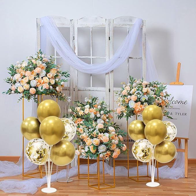 ZJDHPTY Gold Party Decorations,4 Set Balloon Stand with Pump and Gold Balloons for Birthday Bridal Shower Wedding Anniversary Retirement Mother's Day Father's Day New Year Graduation Decorations 2026
