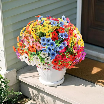 Artificial 16 Bundles Outdoor Flowers for Spring Decoration, Fake Daisy Flowers Realistic UV Resistant for Outside indoor Planter Front Door Porch Yard Patio windowsill Home Decor (Mix 8 colors)