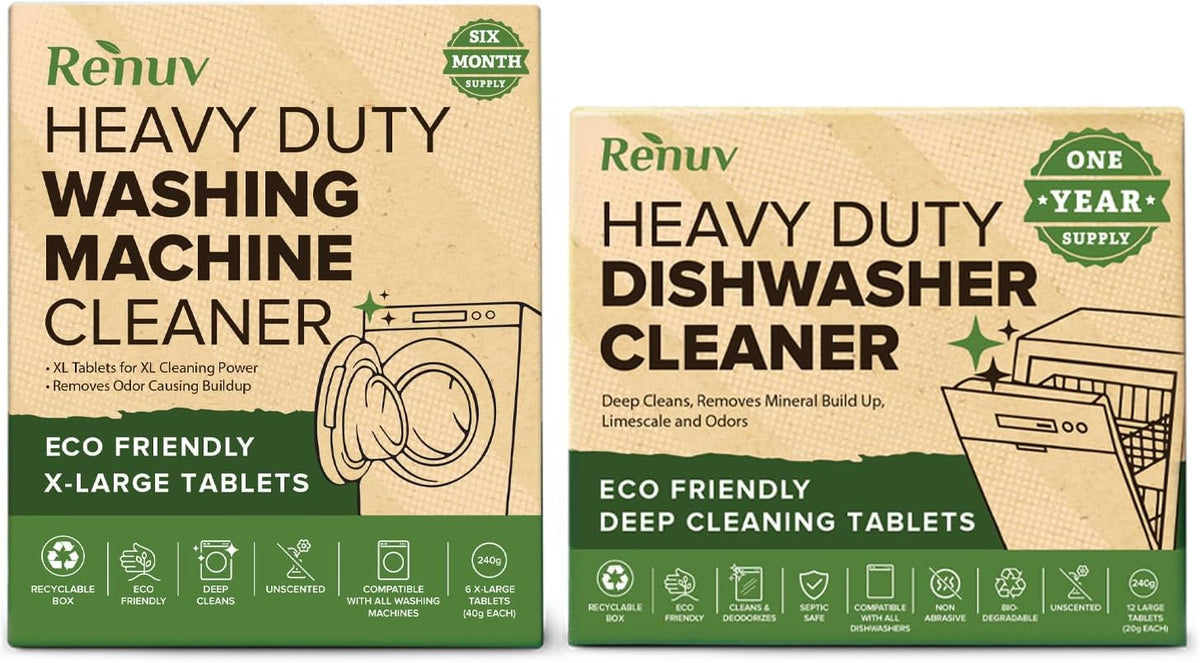 Renuv Dishwasher + Washing Machine Cleaner Bundle – Heavy Duty Deep Cleaning, Descaling & Deodorizing