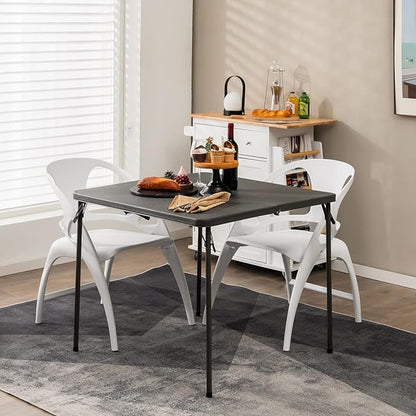 Goplus 34" Square Folding Card Table, Portable Plastic Utility Folding Tables with Collapsible Legs & Carrying Handle, Indoor Outdoor for Picnic, Party, Dining, Camping, BBQ, Grey