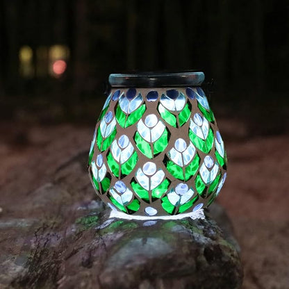 Afirst Mosaic Solar Lanterns Outdoor - Glass Hanging Solar Lights Hollow Out Waterproof Table Lamp Outdoor Decorative for Garden, Patio, Holiday Party Outdoor Decoration