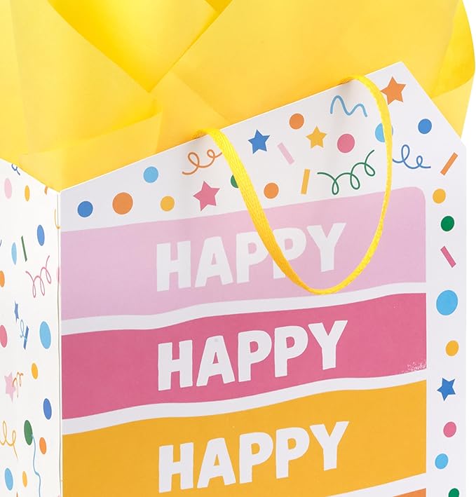 Birthday Hallmark 9" Medium Gift Bag with Tissue Paper (Happy Cake Day, Colorful Confetti) for Kids, Coworkers, Friends