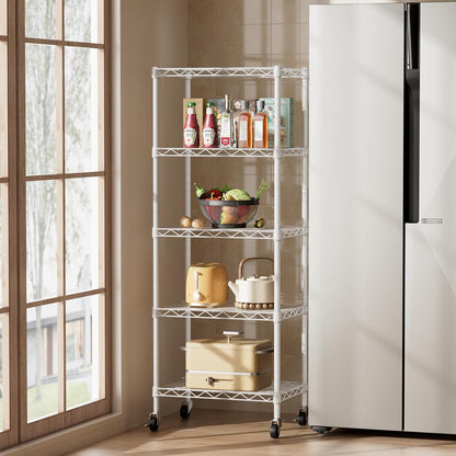 SINGAYE 5 Small Wire Shelves Kitchen Pantry Close Home Organizers and Storage Bathroom Shelf Laundry Room Organization Adjustable Book Metal Garage Shelving Unit