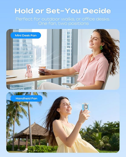 Otlonpe Mini Portable Handheld Misting Fan Hand Held Rechargeable Portable Fan with Mist 4-Speed LED Display Slim Foldable Small Personal Cooling Water Spray Mister Fans for Travel Women Kids (Pink)