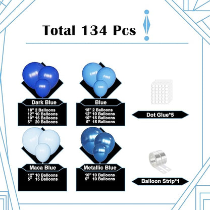 Lukiituke Blue Balloon Arch Kit, 134Pcs Royal Blue Party Balloons, 4 Sizes Blue Latex Balloons for Baby Shower,Birthday,Baseball Party Decorations