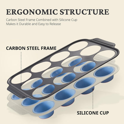 Silicone Muffin Pans for Baking with Metal Frame, Egg Bite Molds, Cupcake Pans 12 Regular Size