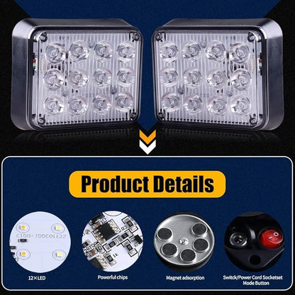 2PCS Magnetic Strobe Lights for Trucks Rechargeable LED Flashing Lights Wireless Portable LED Road Flares Marker Emergency Safety Warning Lights for Trucks Vehicles Car Tow RV(Amber White)