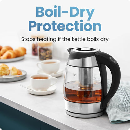 Chefman Electric Kettle with Temperature Control, 5 Presets LED Indicator Lights, Removable Tea Infuser, Glass Tea Kettle & Hot Water Boiler