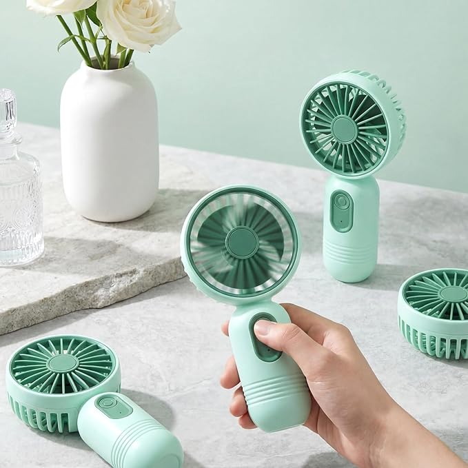 Rossesay 24 Pack Mini Portable Fan Bulk for Travel 3 Speeds, Rechargeable USB Battery Operated, Small Handheld Personal Eyelash Fans for Women Men Indoor Outdoor (Green)