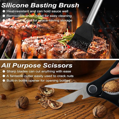 POLIGO 29 PCS BBQ Grill Accessories Stainless Steel BBQ Tools Grilling Tools Set with Storage Bag for Fathers Day Dads Birthday Presents - Camping Grill Utensils Set Ideal Grilling Gifts for Men Women
