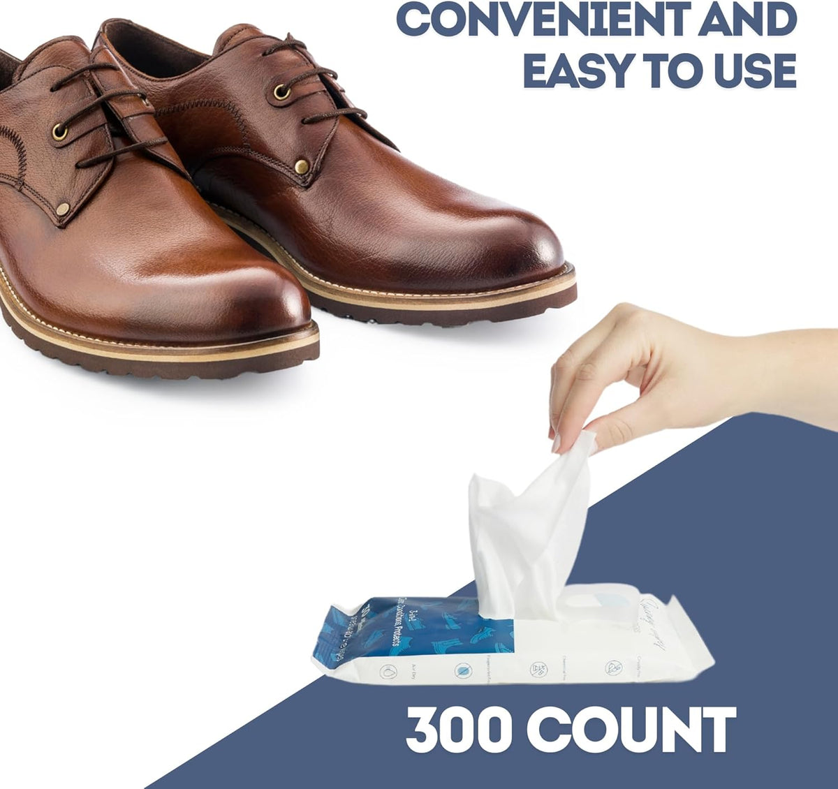 Swanky Shoe Cleaner Wipes - Leather and Sneaker Cleaner, Removes Dirt, Grime and Stains, Quick & Easy Shoe Sole and Boot Cleaning Wipes, Essential Shoe Cleaning Supplies - Soft Wipes, 300 Count