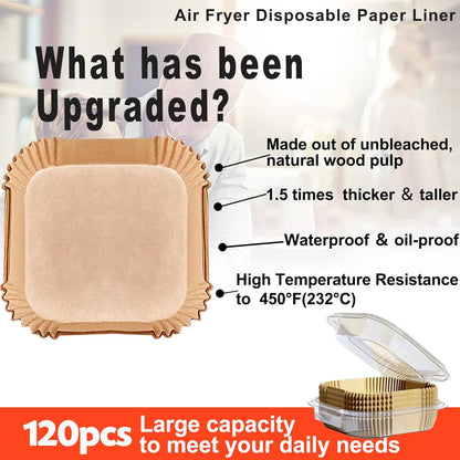 4 qt Air Fryer Liners, Chefman Air Fryer Liners, Disposable 4qt Air Fryer Liner for GreenLife 4.5 QT Cuisinart Airfryer, Non-stick Parchment Paper for Frying, Baking- Unbleached(120Pcs)