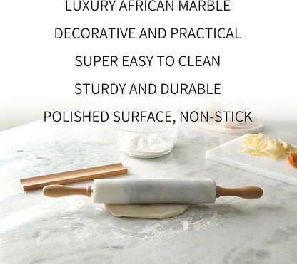 Koville Marble Rolling Pin, Non-Stick African Stone Polished Dough Roller, Pasta, Dumpling, Ravioli, Fondant, Pie Crust