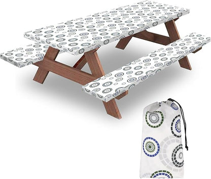 6ft Picnic Table and Bench Cover, Camping Essentials RV Gear, 72 in Waterproof Windproof Outdoor Elastic All Around Tablecloth, Fitted Rectangle Tables and Seats, Blue Flywheel