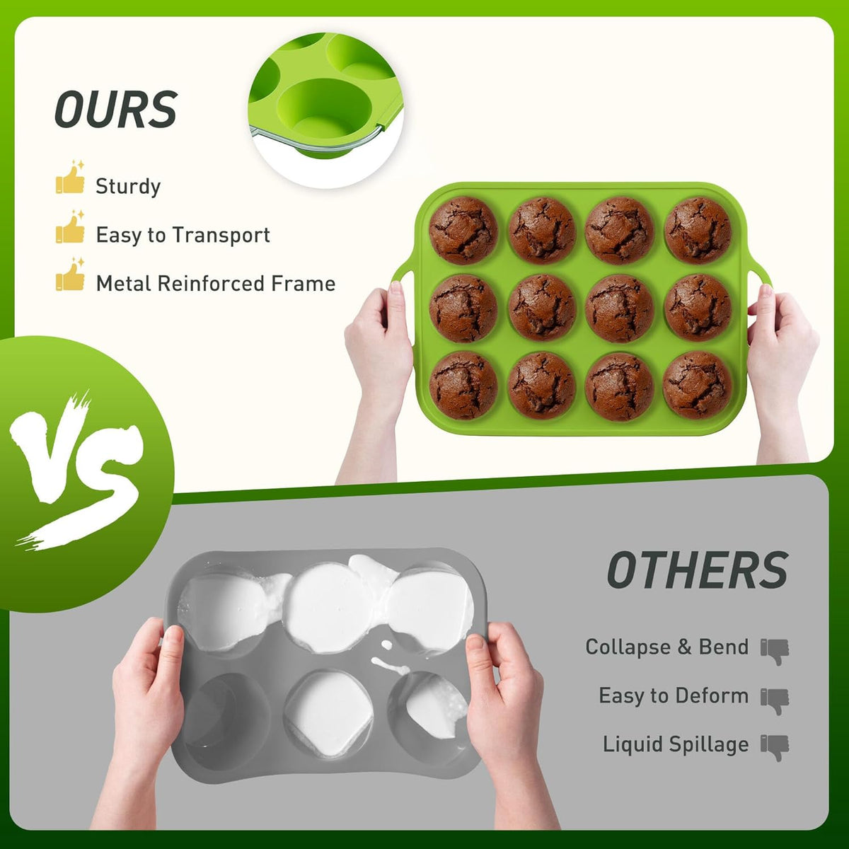 12 Cups Silicone Muffin Pan with Metal Reinforced Frame Regular Size Cupcake Pan Tray Egg Bites Silicone Circle Cookie Molds Muffin Tin Tart Pans