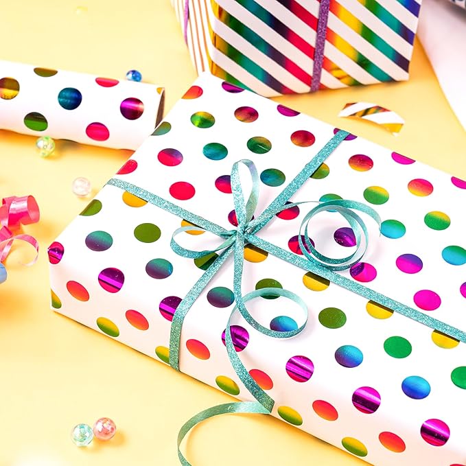 WRAPAHOLIC Birthday Wrapping Paper Roll - Mini Roll - 3 Rolls - 17 inch x 120 inch Per roll - Colorful Foil Birthday Design for Party, Holiday, Baby Shower