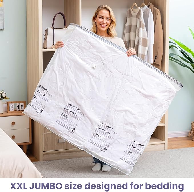 TAILI 6 Pack Vacuum Storage Bags for Comforter and Blankets, XXL Jumbo Vacuum Seal Bags for Bedding (47x39 Inch), Huge Space for Toy, Bedding, Pillows, Save More Closet Space