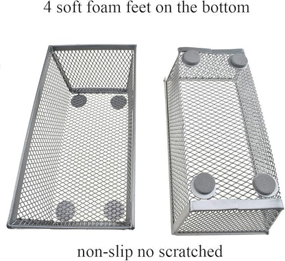 HAHIYO Stackable Mesh Tray Cup 6 x 3 x 2 inches Sturdy Container for Desk Drawer Organizer Collection for Home Office School kitchen Soft Foam Feet No Sharp Edges 2 Pack Silver