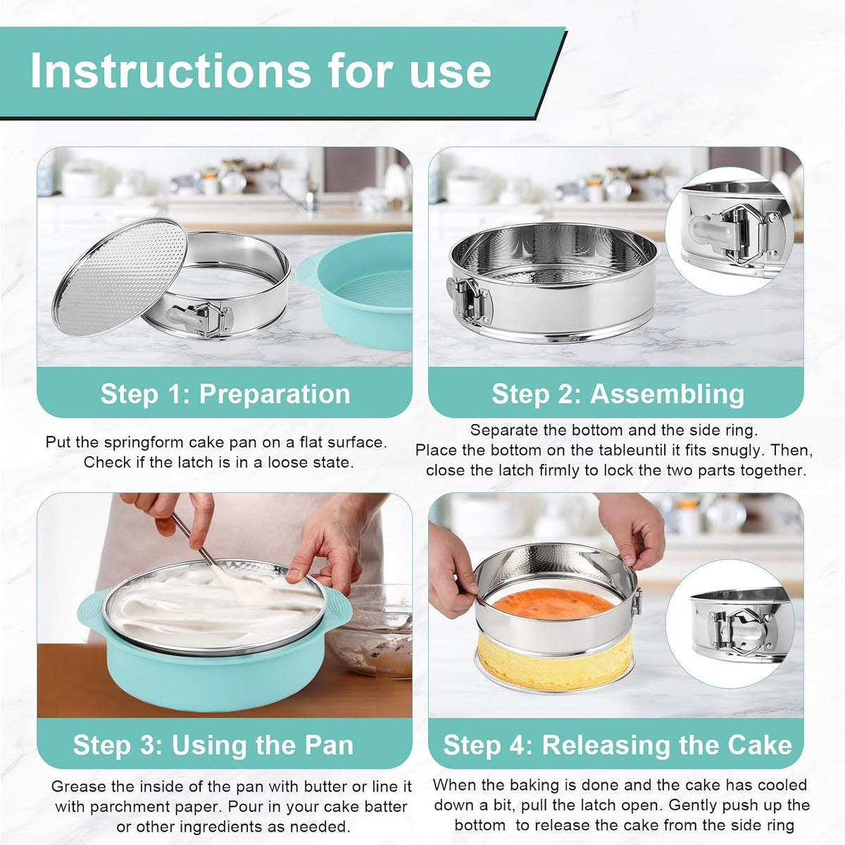 9 Inch Cheesecake Pan, Leakproof 304 Stainless Steel Springform Pan with Silicone Protector for Water Bath Baking, Removable Bottom, 50 Pcs Parchment Paper, Dishwasher Safe